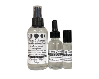 Nag Champa Set of 3- 4oz Spray, 1Oz Oil,10ML Roll On