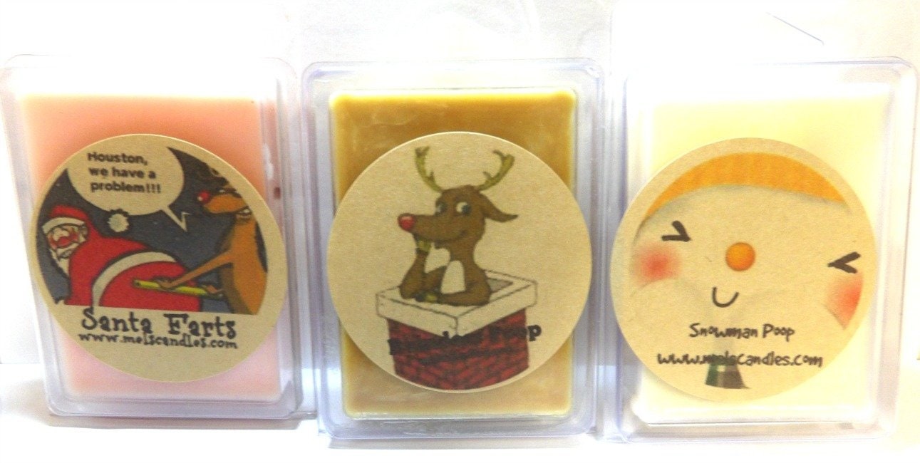 COMBO 4 Packs of Soy Wax Tarts Santa Farts Snowman Poop Reindeer Poop and Elf