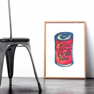 Coke Zero Wall Art Printable – Watercolor Soda Can Digital Download – Pop Art Print, Modern Kitchen Decor, Coca Cola Inspired Artwork