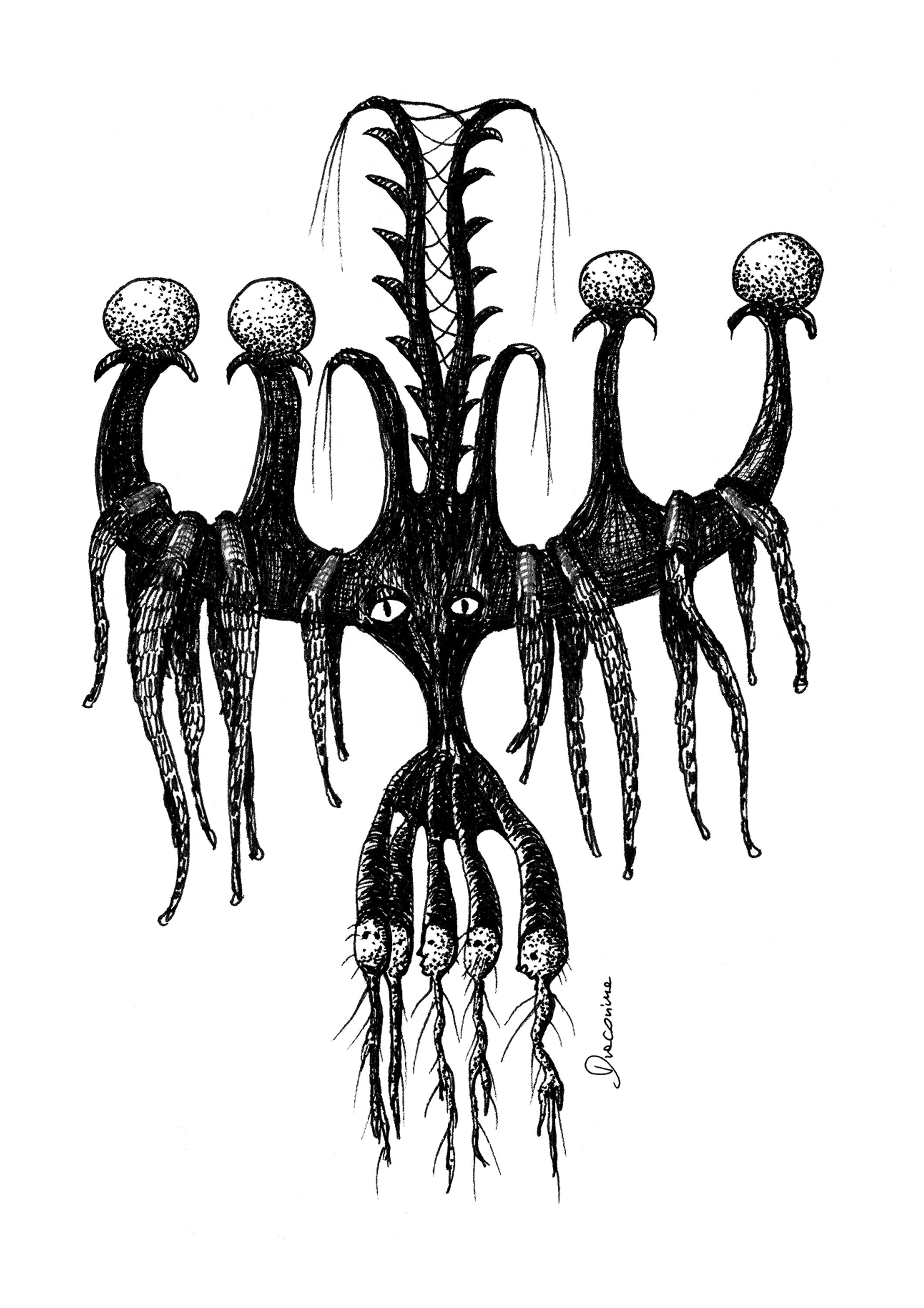 Scary Plant Horridia Bulla Traditional Black Ink Drawing Print and ...