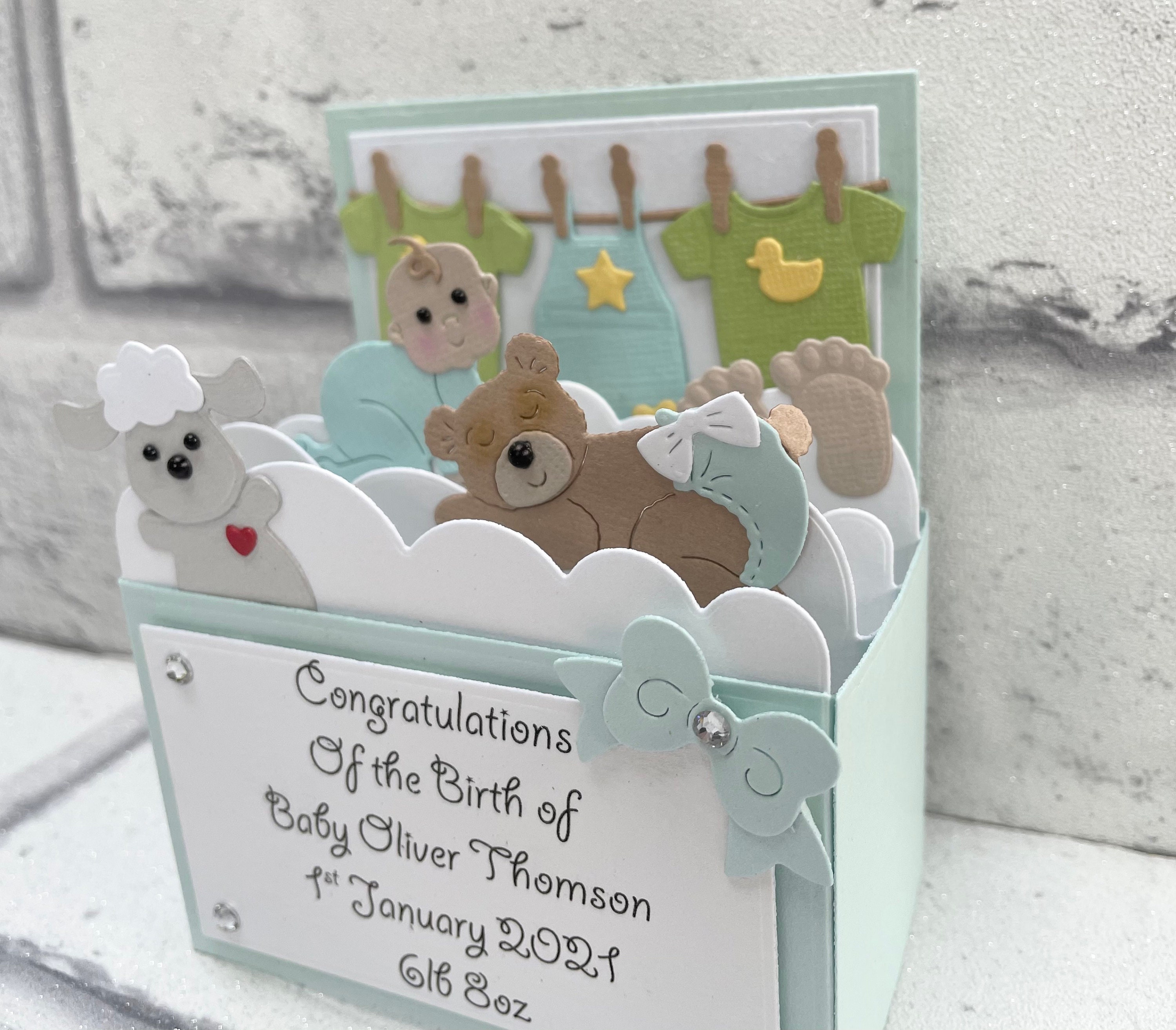 New baby card, personalised baby card, 3D birthday card, Congratulati…