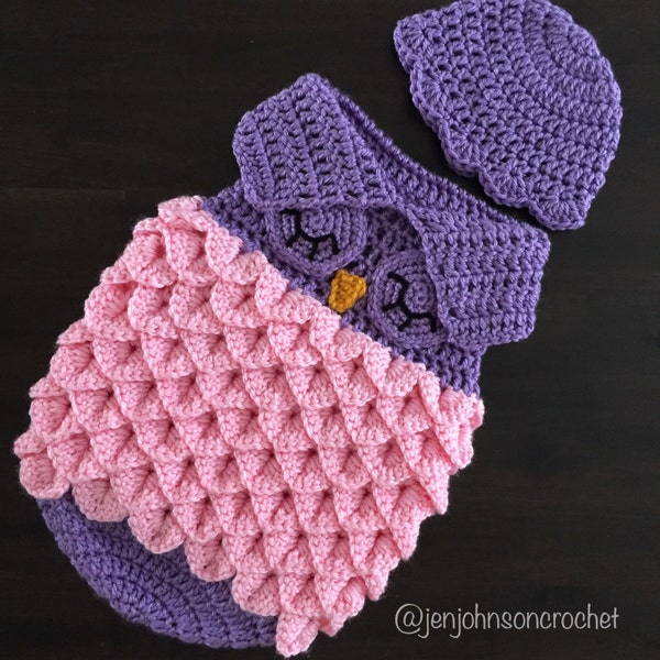 Crochet NEWBORN Owl Sleep Sack / Cocoon / photoprop / blanket / handmade / hat / baby / gift set / Pink and Lilac