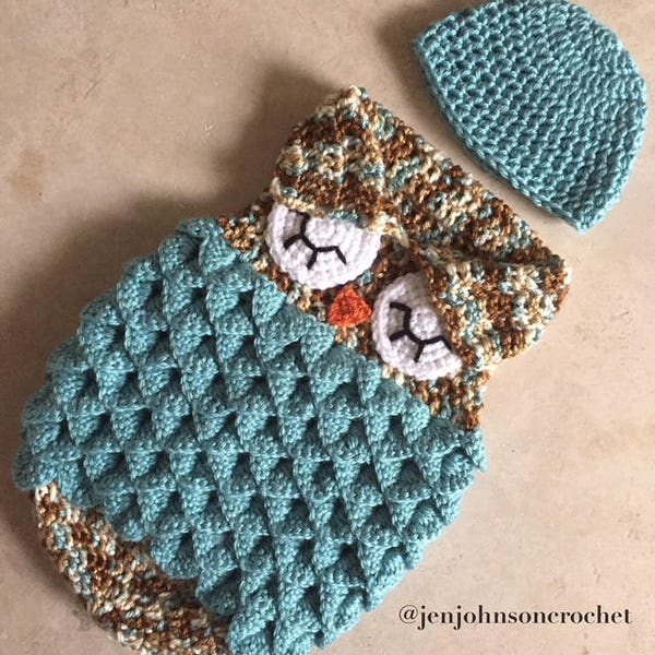 Crochet NEWBORN Owl Sleep Sack / Cocoon / photoprop / blanket / handmade / hat / baby / gift set / owls / newborns