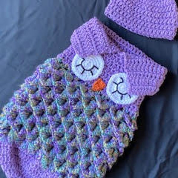 Crochet NEWBORN Owl Sleep Sack / Cocoon / photoprop / handmade / hat / baby / gift set / owls / newborns/Lilac-waterfall-Girls-newborns
