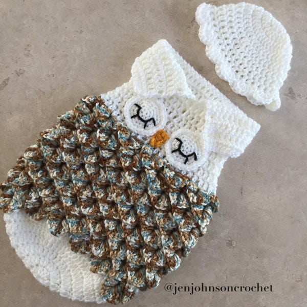 Crochet NEWBORN Owl Sleep Sack / Cocoon / photoprop / blanket / handmade / hat / baby / gift set / owls / newborns