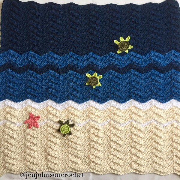 Crochet Sea Turtle Baby Blanket - Ocean-Turtles-Babies-Winter-Blankets-Gift-Nursery Decor-Starfish-Unique-Baby Shower-New Moms