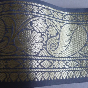 300cm x 12,3cm Extrabreite Borte  Blätter Ranken Graublau Silber
