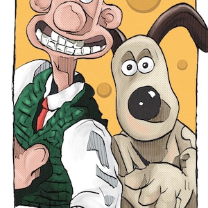 Wallace & Gromit - A3 240GSM Glanzdruck - Kunstwerk vom Künstler signiert