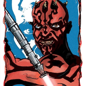 Dark Maul - Star Wars - La menace fantôme - Carte photo brillante 240 g/m² - Signée par l'artiste - Impression d'oeuvres d'art originales signées
