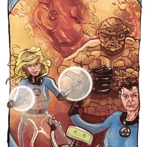 Fantastic Four - Marvel Comics - 240 gsm glanzende A3-fotokaartafdruk - Gesigneerd door kunstenaar - Originele ondertekende afdruk