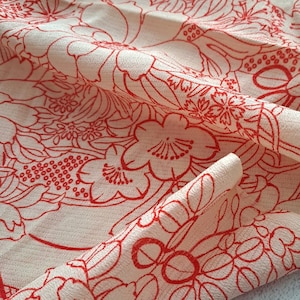 Vintage Antique Juban Kimono Silk Cream Vermillion Red Floral Birdcage