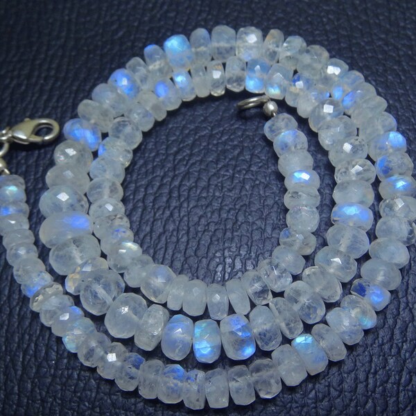 Full Stand 16.5 inch AAA+++ Blue Flash top quality  Rainbow Moonstone Faceted Rondelle Big beads Necklace Briolettes 6 TO 10 MM
