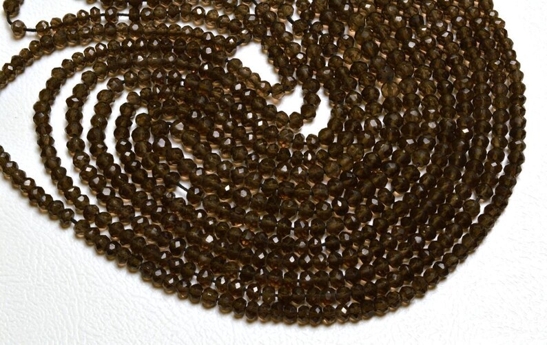 Natural Gem 13.5 INCH Super Gems Quality Natural Super Smoky Quartz Faceted Rondelle Beads 3 MM