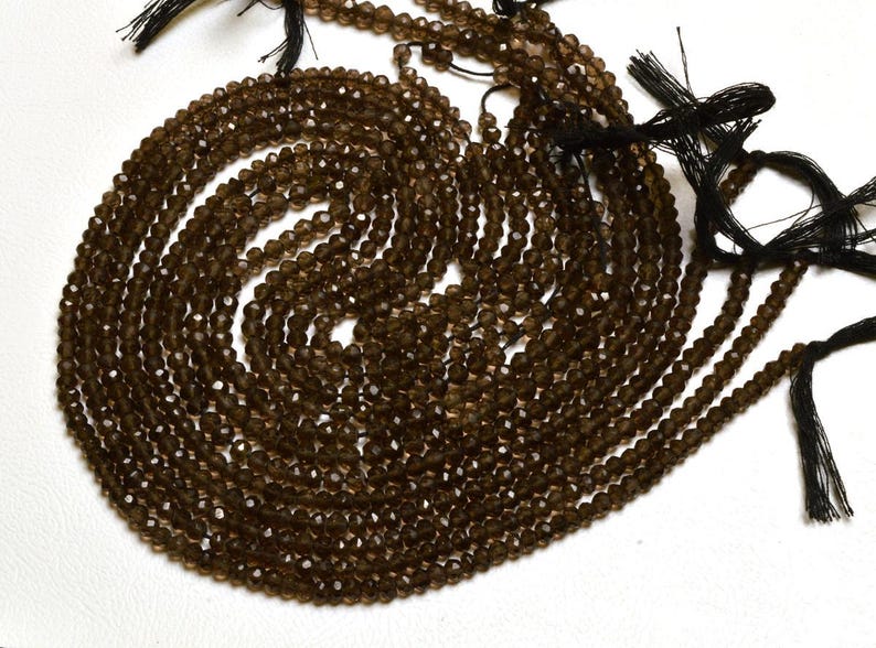Natural Gem 13.5 INCH Super Gems Quality Natural Super Smoky Quartz Faceted Rondelle Beads 3 MM