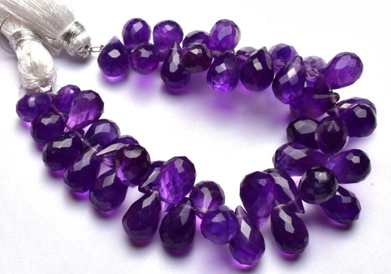 Natural 5 Inch Beautiful,Superb,Finest Quality TearDrop Dark Purple Amethyst Micro Faceted Drops Shape Briolettes 9 To 12 mm size