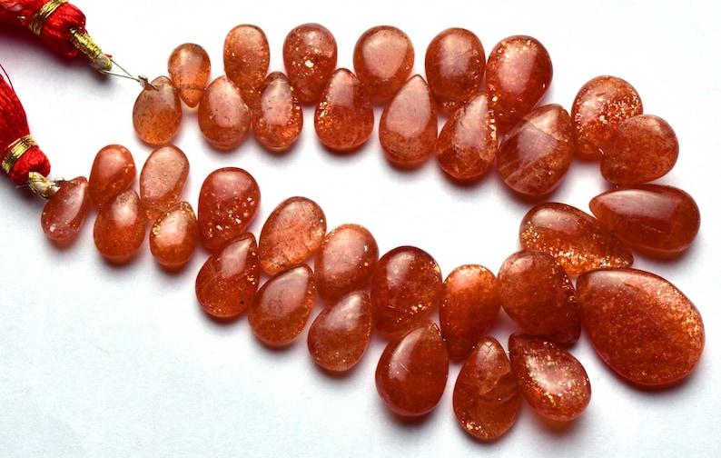 SUNSTONE Smooth Pear Shape Beads Briolettes 10 TO 20 MM Size Natural Gem Full stand 6.5 Inch Strand Super Finest-Quality