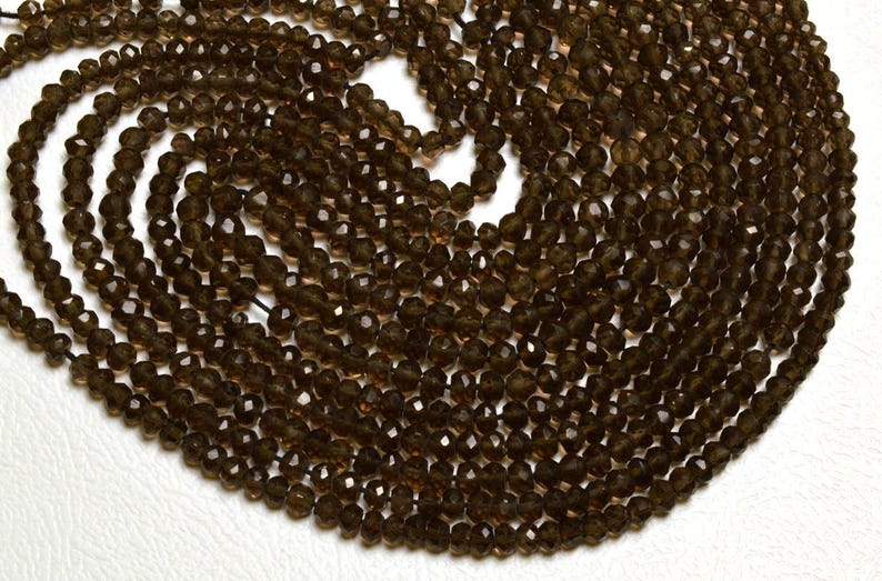 Natural Gem 13.5 INCH Super Gems Quality Natural Super Smoky Quartz Faceted Rondelle Beads 3 MM