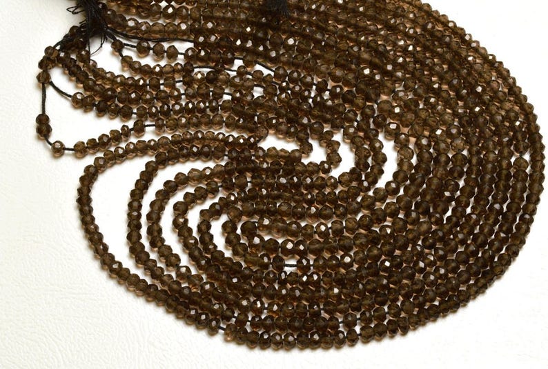 Natural Gem 13.5 INCH Super Gems Quality Natural Super Smoky Quartz Faceted Rondelle Beads 3 MM