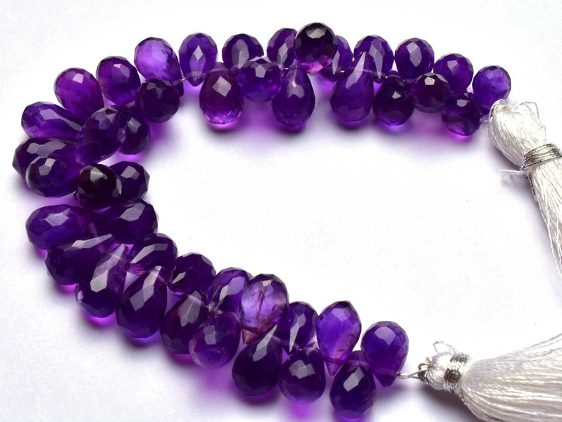 Natural 5 Inch Beautiful,Superb,Finest Quality TearDrop Dark Purple Amethyst Micro Faceted Drops Shape Briolettes 9 To 12 mm size