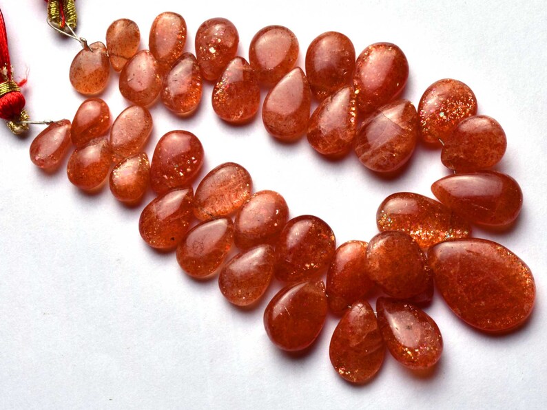 SUNSTONE Smooth Pear Shape Beads Briolettes 10 TO 20 MM Size Natural Gem Full stand 6.5 Inch Strand Super Finest-Quality