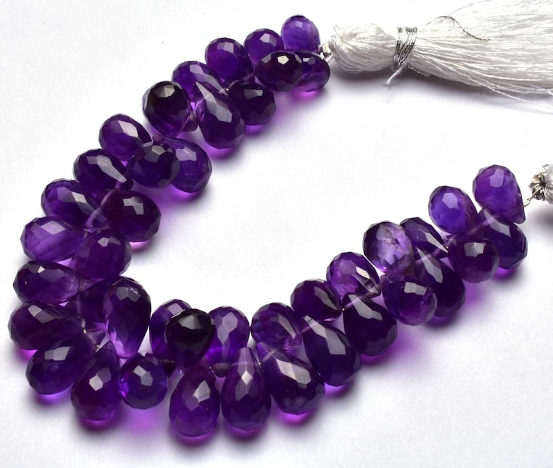 Natural 5 Inch Beautiful,Superb,Finest Quality TearDrop Dark Purple Amethyst Micro Faceted Drops Shape Briolettes 9 To 12 mm size