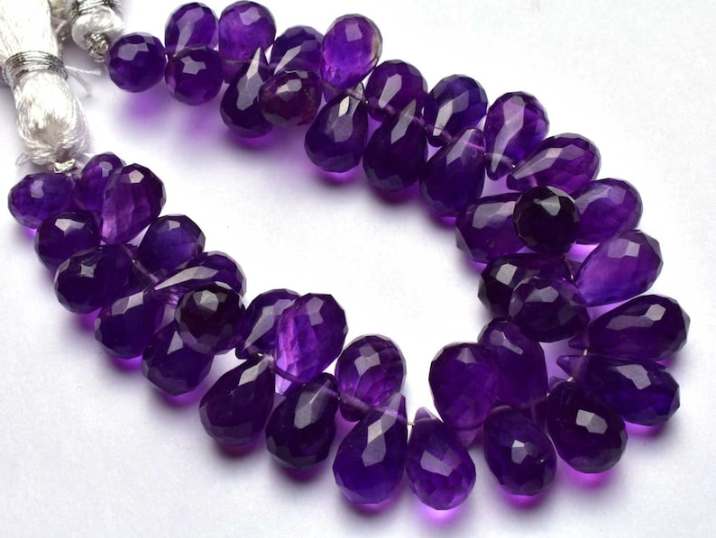 Natural 5 Inch Beautiful,Superb,Finest Quality TearDrop Dark Purple Amethyst Micro Faceted Drops Shape Briolettes 9 To 12 mm size