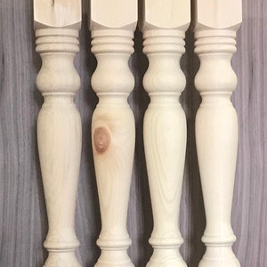 Unfinished Farmhouse Table legs or matching 18'' Bench legs, Set of 4