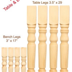 2 Sets of Hand made table legs and Bench legs,wooden pine- dining room pine table legs