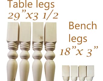 2 Sets of Hand Made table legs and Bench legs wooden pine- dining room pine table legs