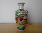 Japanese Antique Vase Satsuma yaki ware from 1900s, Hand-painted Samurai Warriors, Japanese Pottery Ornamental Vase 薩摩焼花瓶