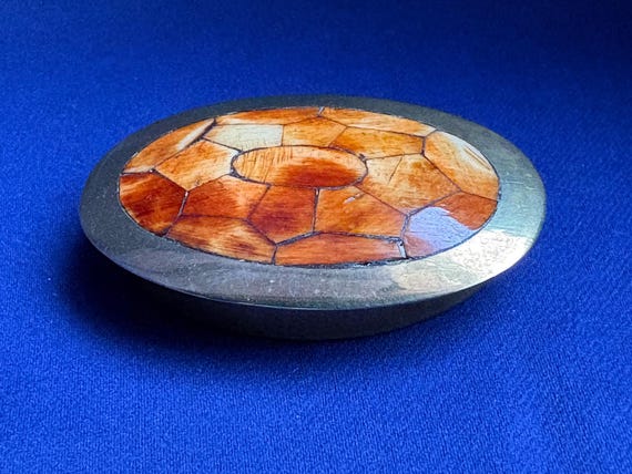Turtle Shell Patterned Lid Oval Pill Box- Made of… - image 11