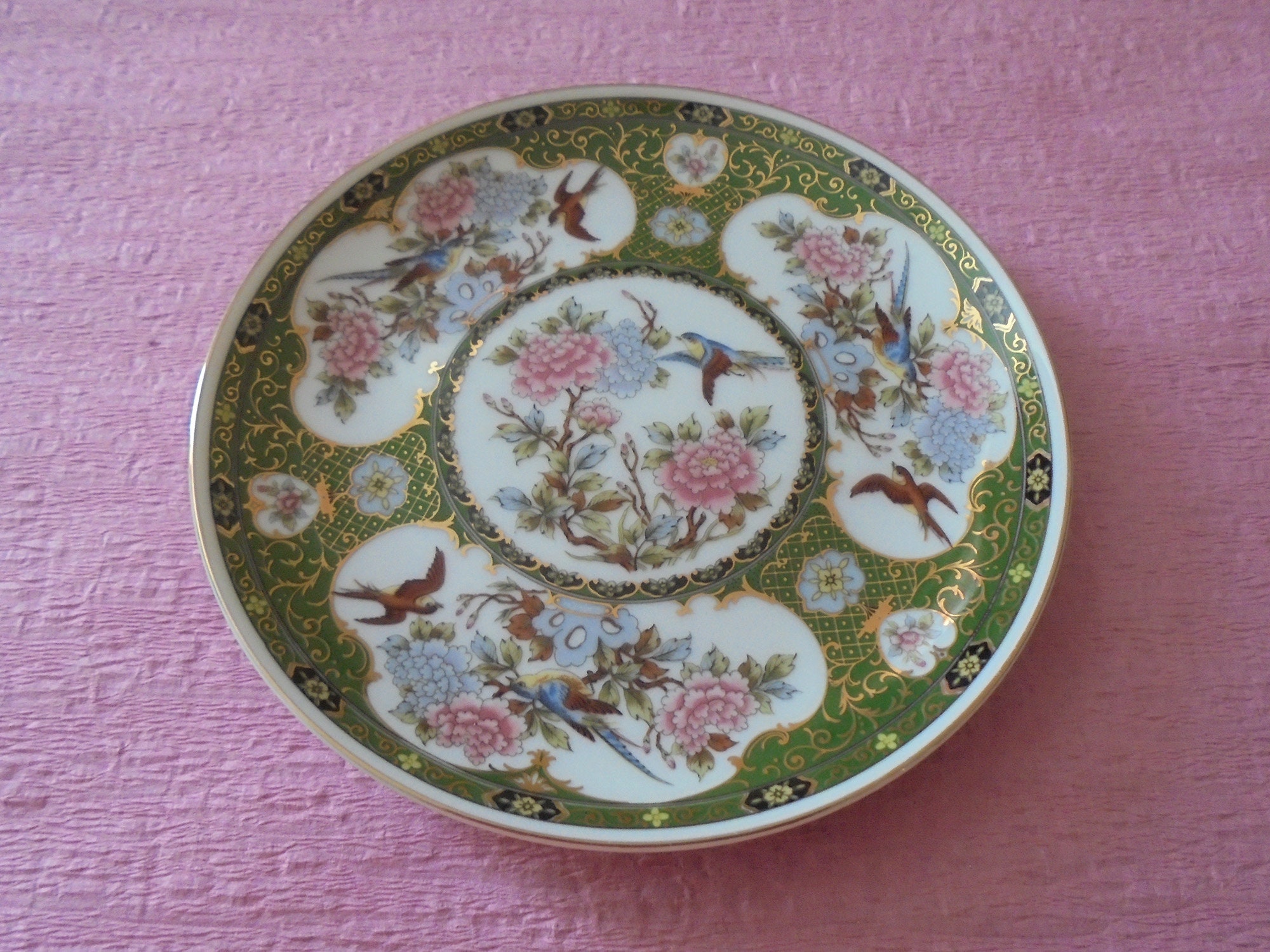 Japanese Eiwa Kinsei Ware Green Tea Coloured Ornamental Plate Etsy UK