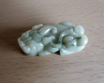 Burmese Green Jade Auspicious Lion Little Figurine for Pendant- Southeast Asian Vintage Mysterious Lucky Charm- Made in Myanmar