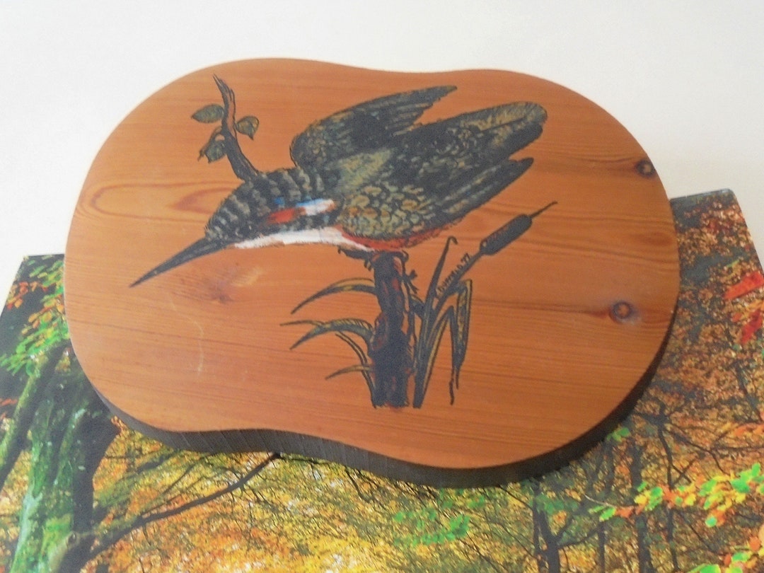 Wooden Hanging Art Work With Painted and Etched Bird by Etsy