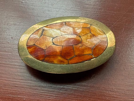 Turtle Shell Patterned Lid Oval Pill Box- Made of… - image 6