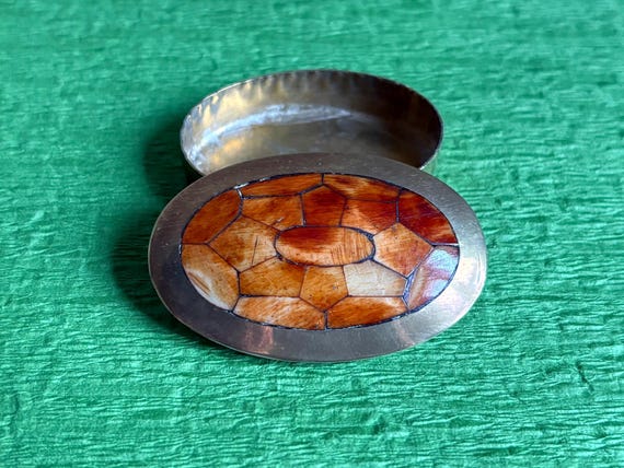 Turtle Shell Patterned Lid Oval Pill Box- Made of… - image 4