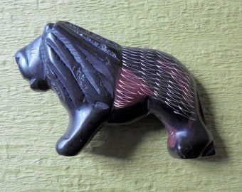 Kenyan Ebony Lion Hand Carved Figurine- African Vintage Handmade Decorative Hard Wood Black Lion Statue made in The Great Rift Valley