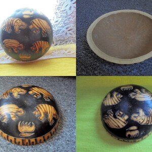 African Vintage Coconut Shell Bowl Plate Honey Badgers Hand Painted and Engraved Art Tribal Design Hand Crafted Coconut Decoration image 6