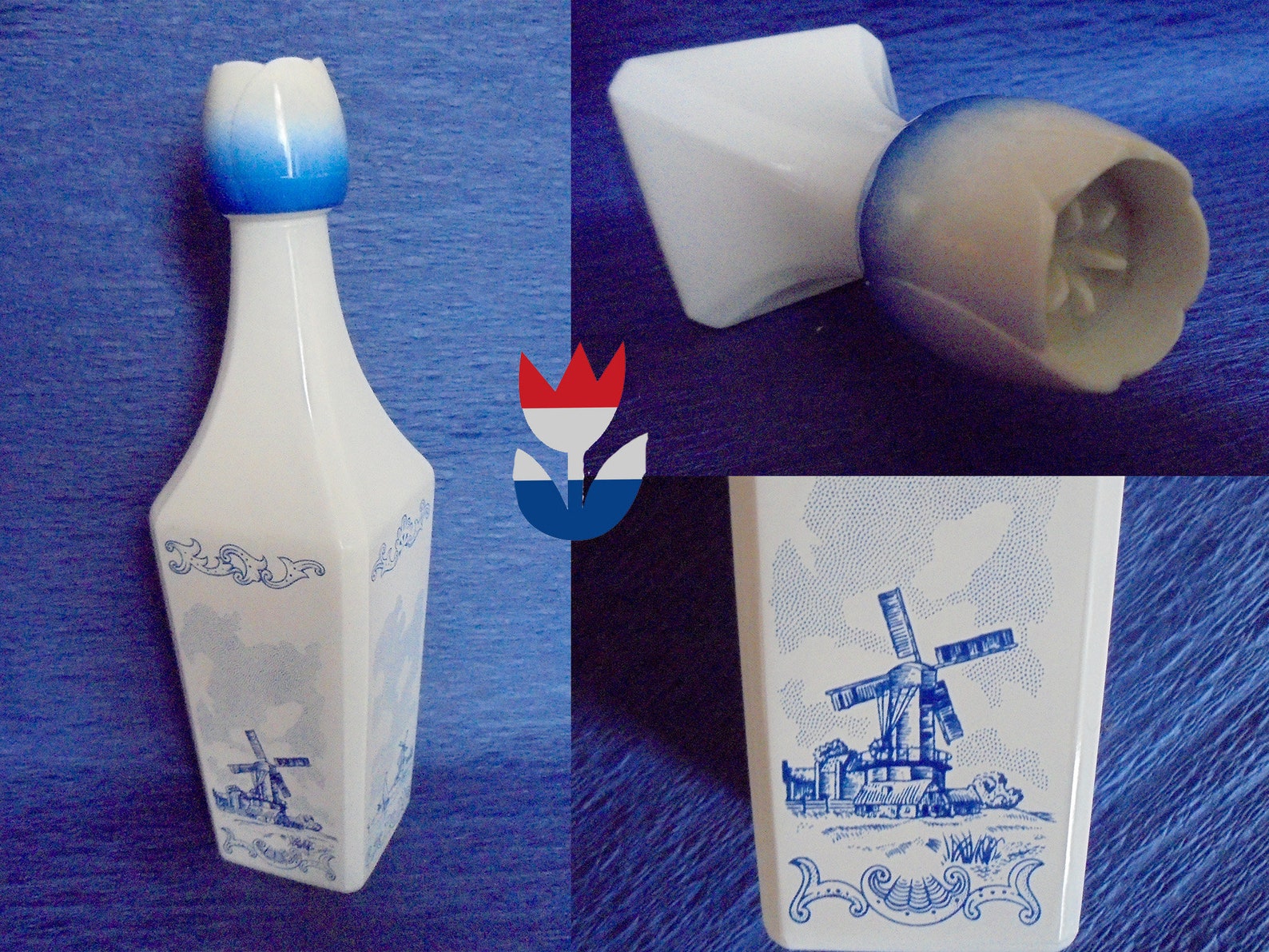 Dutch Decanter Blue & White Liquor Bottle With Tulip Shaped Etsy