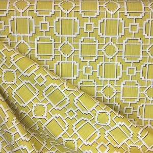 Makura - Curry - Covington - Bold Yellow and Lattice - Geometric Fabric - Fabric by the Yard