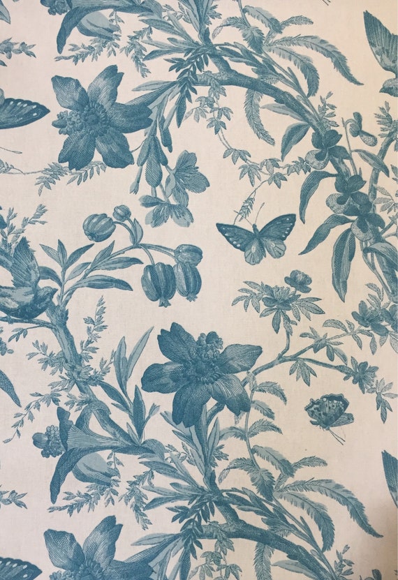 Blue Floral Butterflies - Upholstery Fabric by The Yard - P Kaufmann