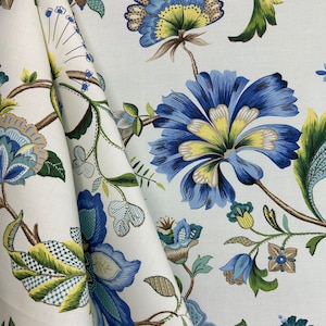 Azabar - true blue - floral - drapery fabric - upholstery fabric - pillow fabric - fabric by the yard