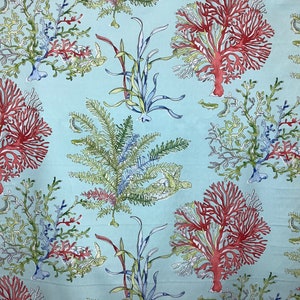 Aqua Blue Corales - Coastal - Nautical - Sea Turtle - Lime Green - Pink - Fabric by the Yard - Custom Cut Yardage - Pillows - Cushions