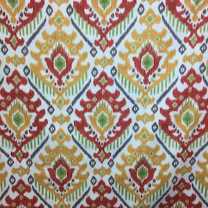Summery Rustic Ikat- Red - Yellow - Green - Pillow - Upholstery - Fabric by the Yard