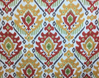 Summery Rustic Ikat- Red - Yellow - Green - Pillow - Upholstery - Fabric by the Yard