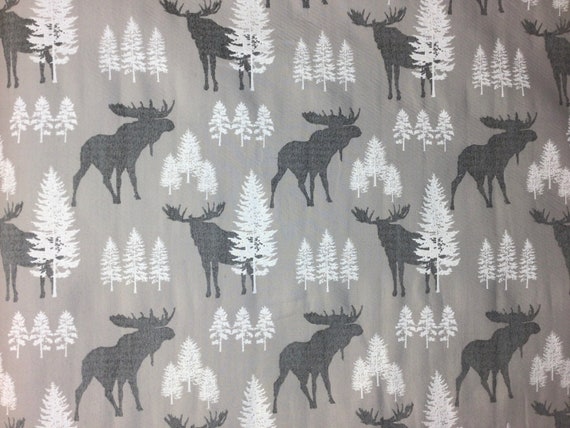 Grey Moose - White Trees - Forest Design - Gray - White