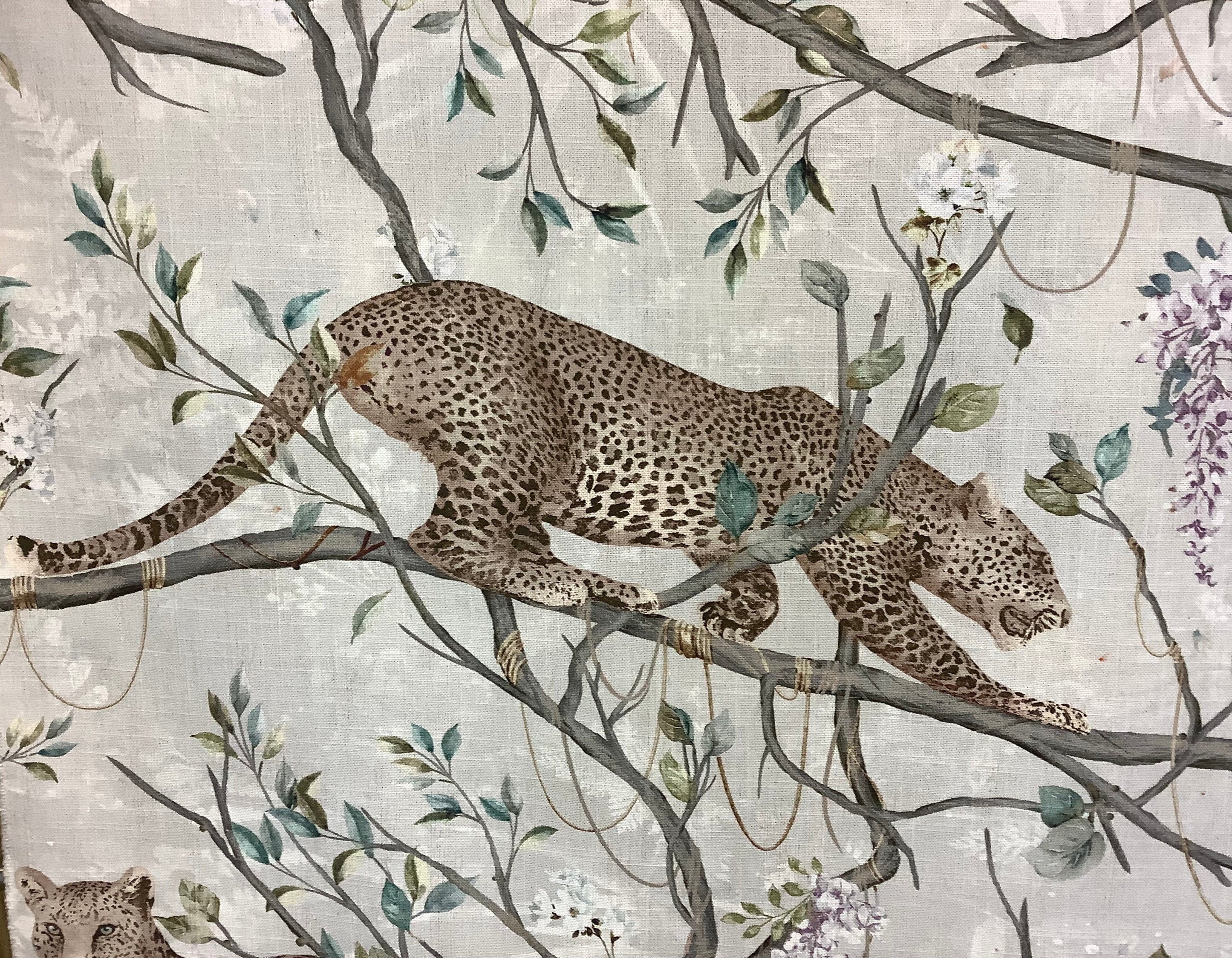 Climbing Jaguar - Animal Motif - Light Gray - Lavender - Fabric by 