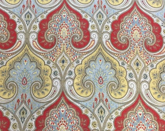 Red - Blue - Yellow Latika - Damask - Upholstery Fabric by The Yard - Custom Cut Yardage - Pillow Covers - Cushion Covers - Bedding - Drapes