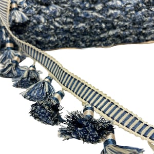 Navy Blue and Cream Tassel Fringe - Trim by the yard
