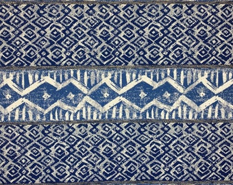 Blue Tribal Geometric Upholstery Fabric